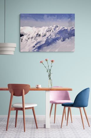 WANDBILD ÖLGEMÄLDE VERSCHNEITE BERGE - WANDBILD IMITATION VON ÖLGEMÄLDE - BILDER