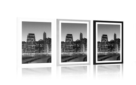 POSTER CU PASSEPARTOUT NEW YORK DE NOAPTE ÎN DESIGN ALB-NEGRU - ALB-NEGRU - POSTERE
