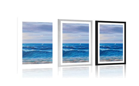 AFFICHE AVEC PASSE-PARTOUT – VAGUES DE MER SUR LA CÔTE - NATURE - AFFICHES