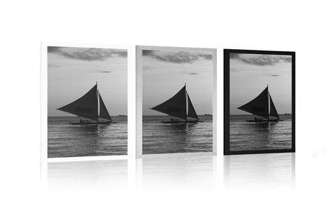 POSTER – SPLENDIDO TRAMONTO SUL MARE IN BIANCO E NERO - NERO E BIANCO - POSTER