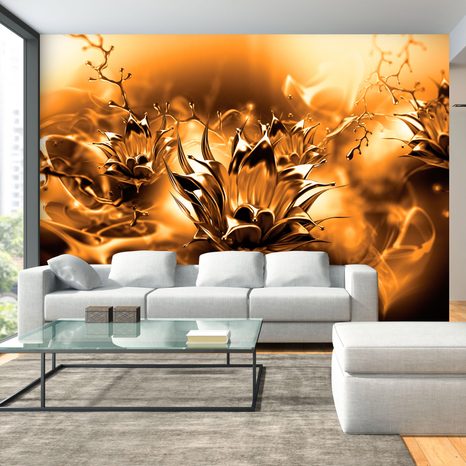 SELF ADHESIVE WALLPAPER ABSTRACT FLOWERS IN ORANGE COLOR
