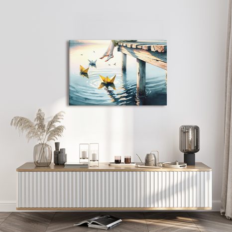 WANDBILD PAPIERSCHIFFCHEN AUF DEM WASSER - BILDER MEER UND STRAND - BILDER