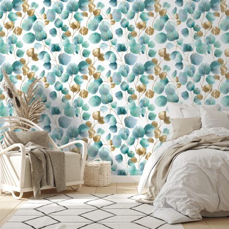 FOTOTAPETA ZLATÉ A TYRKYSOVÉ LISTY - TAPETY PODLE MOTIVU - TAPETY