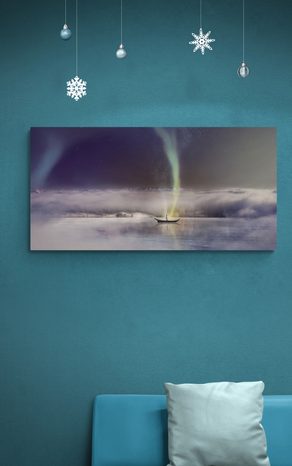 WANDBILD POLARLICHT ÜBER DEM ZUGEFRORENEN SEE - BILDER SEEN - BILDER