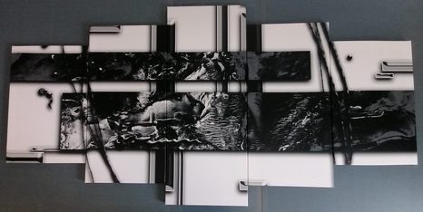 TABLOU 5-PIESE ABSTRACȚIE DE LUX ÎN DESIGN ALB-NEGRU - TABLOURI ALB-NEGRU - TABLOURI