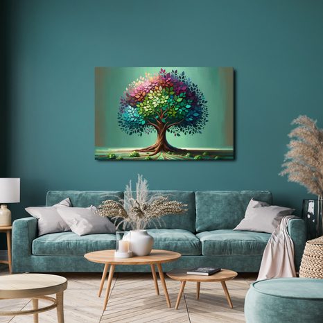 WANDBILD BAUM DES LEBENS REGENBOGEN AUF ZWEIGEN - BILDER BÄUME DES LEBENS - BILDER