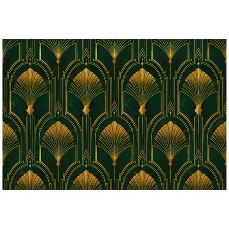 FOTÓTAPÉTA ARANY ART DECO LEGYEZŐK ZÖLD ALAPON - MINTÁS TAPÉTÁK - TAPÉTÁK