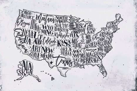 SAMOLEPÍCÍ TAPETA ŠEDÁ MAPA USA S JEDNOTLIVÝMI STÁTY - SAMOLEPÍCÍ TAPETY - TAPETY