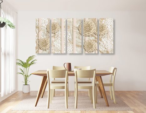 5-PIECE CANVAS PRINT ABSTRACT FLOWERS ON A MARBLE BACKGROUND - 5-PIECES - 🔥 TOTAL SALE 🔥
