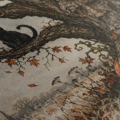 WANDBILD LEBENSBAUM MIT SCHWARZER KATZE - HALLOWEEN- UND HORROR-BILDER - BILDER