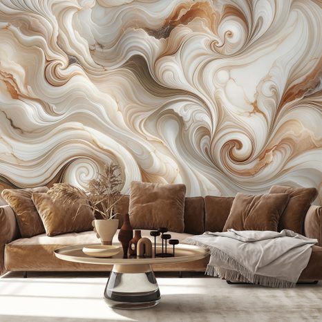 SAMOLEPÍCÍ TAPETA HNĚDÉ ABSTRAKTNÍ VLNY - MRAMOROVÉ TAPETY - TAPETY