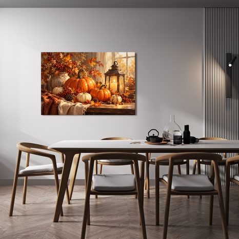 QUADRO SU TELA – ZUCCHE AUTUNNALI E LANTERNA CALDA - QUADRI HALLOWEEN E HORROR - STAMPE E QUADRI