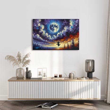 OBRAZ DÍVKA NA HOUPAČCE POD MĚSÍCEM - OBRAZY MĚSÍC - OBRAZY