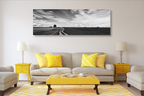 WANDBILD WUNDERSCHÖNE LANDSCHAFT IN SCHWARZ-WEISS - SCHWARZ-WEISSE BILDER - BILDER