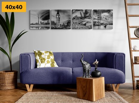 SET OBRAZŮ TAJUPLNÁ MĚSTA V ČERNOBÍLÉM PROVEDENÍ - SESTAVY OBRAZŮ - OBRAZY