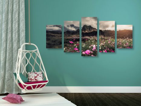 5-TEILIGES WANDBILD WIESE MIT BLÜHENDEN BLUMEN - BILDER VON NATUR UND LANDSCHAFT - BILDER