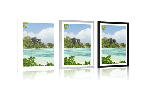 PLAKAT S PASPARTUJEM ČUDOVITA PLAŽA NA OTOKU LA DIGUE - NARAVA - PLAKATI