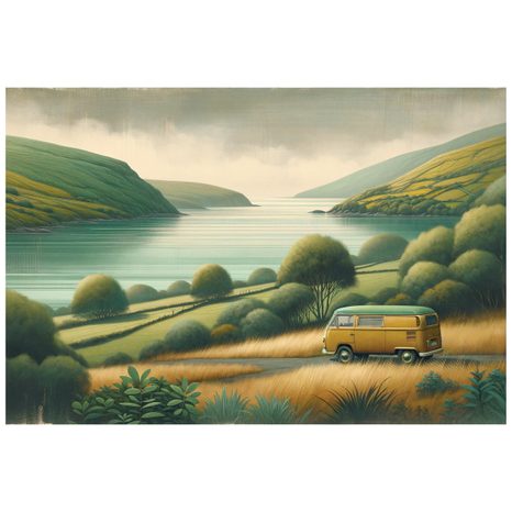 TAPETA RETRO DODÁVKA V MALEBNÉ KRAJINĚ - TAPETY POLE A LOUKY - TAPETY