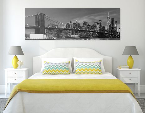 SLIKA OČARLJIV BROOKLYNSKI MOST V ČRNOBELI IZVEDBI - ČRNOBELE SLIKE - SLIKE