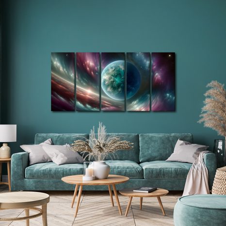 5-TEILIGES WANDBILD GALAXIE UND PLANET - WANDBILDER GALAXIE - BILDER