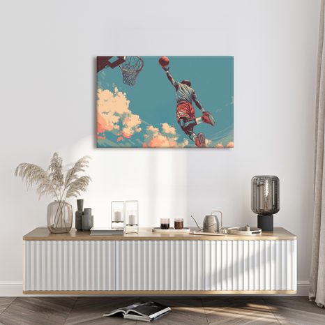 WANDBILD BASKETBALLSPRUNG ZUM HIMMEL - POP-ART-BILDER - BILDER