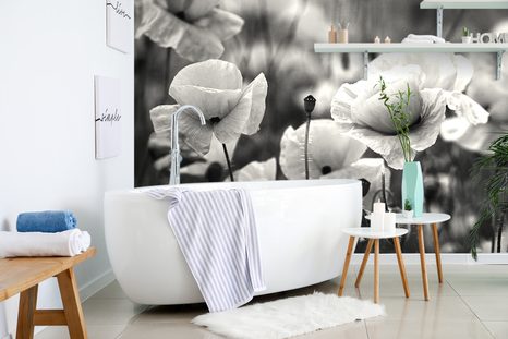 FOTOTAPETA ČERNOBÍLÉ POLE DIVOKÝCH MÁKŮ - ČERNOBÍLÉ TAPETY - TAPETY