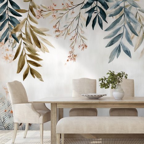 FOTOTAPET FRUNZE ȘI FLORI PASTELATE - TAPET FLORI - TAPETURI