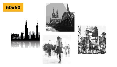 SET OBRAZŮ ŽIVOT VE VELKOMĚSTĚ V ČERNOBÍLÉM PROVEDENÍ S ABSTRAKTNÍM NÁDECHEM - SESTAVY OBRAZŮ - OBRAZY