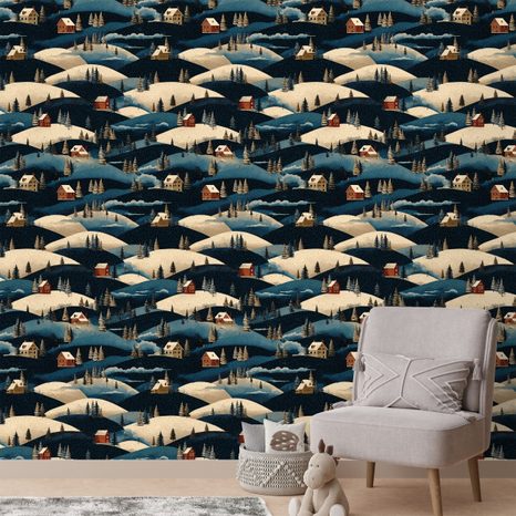 SELBSTKLEBENDE TAPETE WINTERDORF IN DEN BERGEN - GEMUSTERTE TAPETEN - TAPETEN