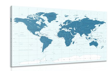 CANVAS PRINT POLITICAL MAP OF THE WORLD IN BLUE - PICTURES OF MAPS - PICTURES