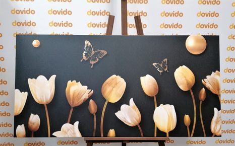 QUADRO SU TELA – TULIPANI CON MOTIVO DORATO - STAMPE E QUADRI - 🔥 SVENDITA TOTALE