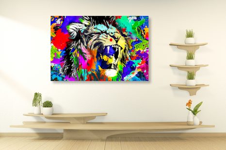 STAMPA SU TELA – TESTA DI LEONE COLORATA - QUADRI POP ART - STAMPE E QUADRI