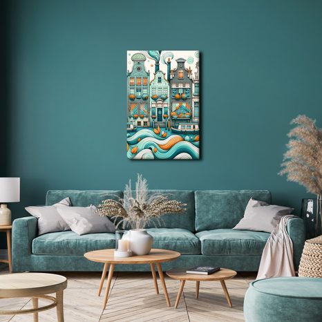 OBRAZ MALEBNÉ FASÁDY DOMŮ U VODY S LODĚMI - PICTURES OF CITIES - PICTURES