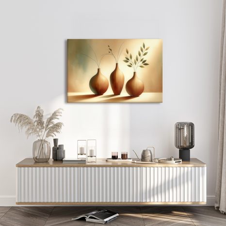 TABLOU TREI VAZE ÎN LUMINĂ CALDĂ - TABLOURI BOTANICE - TABLOURI