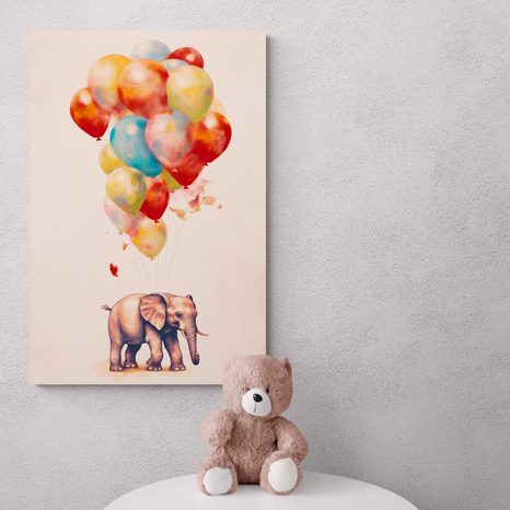 QUADRO SU TELA – ELEFANTE SOGNANTE CON PALLONCINI - ANIMALI DA SOGNO - STAMPE E QUADRI