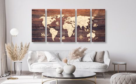 5-PIECE CANVAS PRINT MAP ON WOOD - 5-PIECES - 🔥 TOTAL SALE 🔥