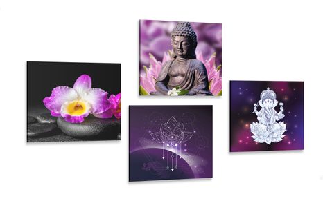 CANVAS PRINT SET FENG SHUI IN PURPLE VERSION - SET OF PICTURES - PICTURES