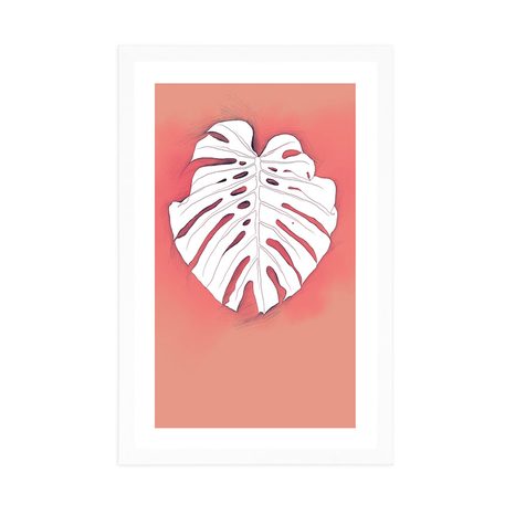 PLAKÁT S PASPARTOU LIST NA RŮŽOVÉM POZADÍ - MOTIVY Z NAŠÍ DÍLNY - PLAKÁTY