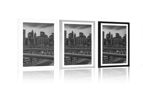 PLAKÁT S PASPARTOU RUŠNÉ VELKOMĚSTO V ČERNOBÍLÉM PROVEDENÍ - ČERNOBÍLÉ - PLAKÁTY