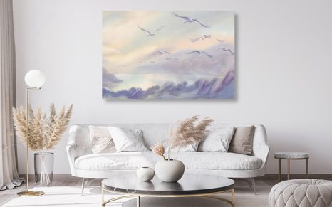 OBRAZ PŘELET PTÁKŮ PŘES KRAJINKOU - OBRAZY PŘÍRODY A KRAJINY - OBRAZY
