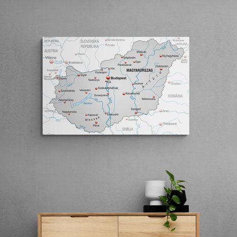 OBRAZ ŠEDÁ MAPA MAĎARSKA S KONTRASTOM - OBRAZY MAPY - OBRAZY