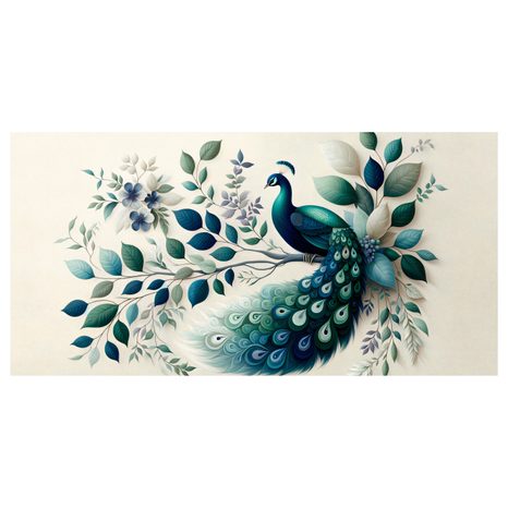 OBRAZ MODRÝ PÁV V KVETINOVEJ KOMPOZÍCII - OBRAZY PÁVY - OBRAZY