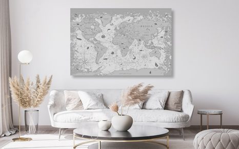 OBRAZ NA KORKU MAPA V ČERNOBÍLÉM PROVEDENÍ - OBRAZY NA KORKU - OBRAZY