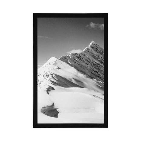 AFFICHE – CHAÎNE DE MONTAGNES ENNEIGÉE EN NOIR ET BLANC - NOIR ET BLANC - AFFICHES