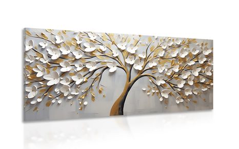 QUADRO DI UN ALBERO D'ORO CON FIORI - QUADRI ALBERI E FOGLIE - QUADRI