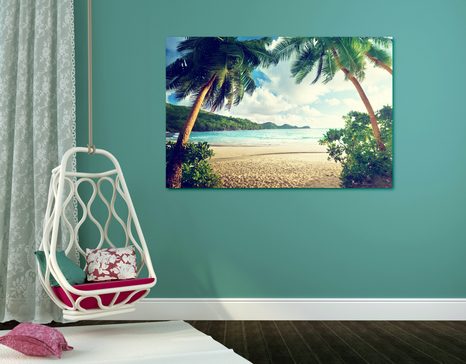 TABLEAU SUR TOILE – COUCHER DE SOLEIL SUR L'ÎLE DES SEYCHELLES - TABLEAUX DE LA NATURE ET DES PAYSAGES - TABLEAUX