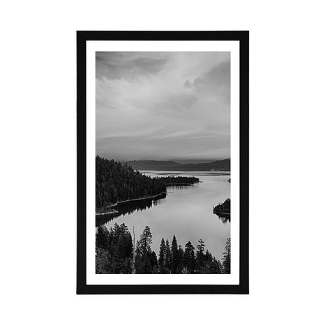 POSTER WITH MOUNT LAKE AT SUNSET IN BLACK AND WHITE - BLACK AND WHITE - POSTERS