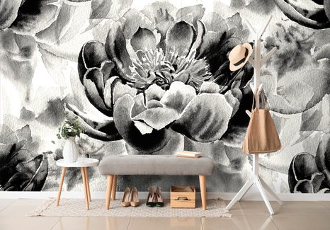 ÖNTAPADÓ TAPÉTA BAZSARÓZSA FEKETE FEHÉRBEN - ÖNTAPADÓ TAPÉTÁK - TAPÉTÁK