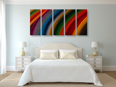 5-DÍLNÝ OBRAZ DETAIL BAREVNÉHO MATERIÁLU - ABSTRAKTNÍ OBRAZY - OBRAZY