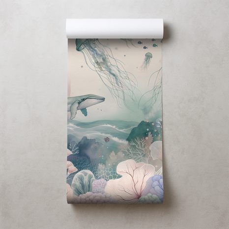 FOTOTAPETA PODMOŘSKÝ SVĚT V PASTELOVÝCH BARVÁCH - TAPETY MOŘŠTÍ ŽIVOČICHOVÉ - TAPETY